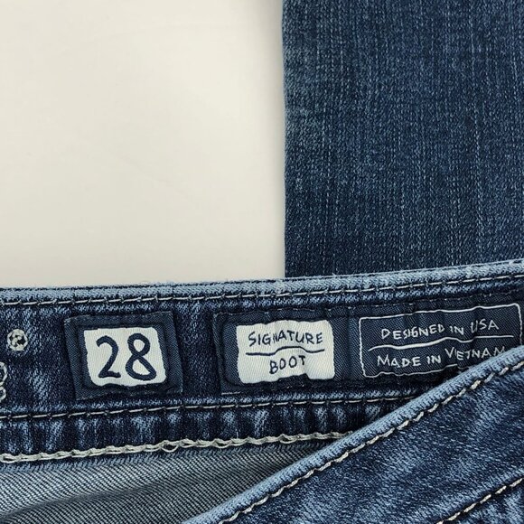 Miss Me Blue Bootcut Jeans with Bedazzled Pockets | Size 28 - Picture 5 of 7